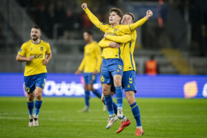 Mathias Kvistgaarden fejrer sin scoring mod FC Nordsjælland