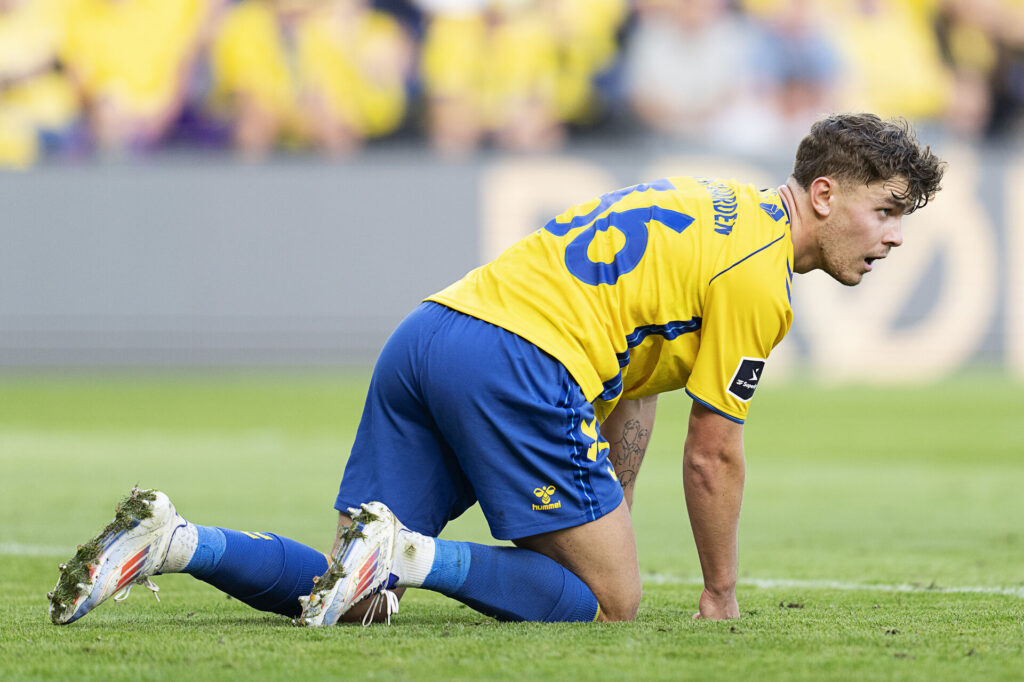 Brøndbys Mathias Kvistgaarden under superligakampen mellen Brøndby IF og Randers FC på Brøndby Stadion søndag den 25. august 2024