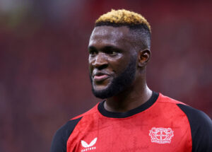 Victor Boniface i aktion for Bayer Leverkusen.