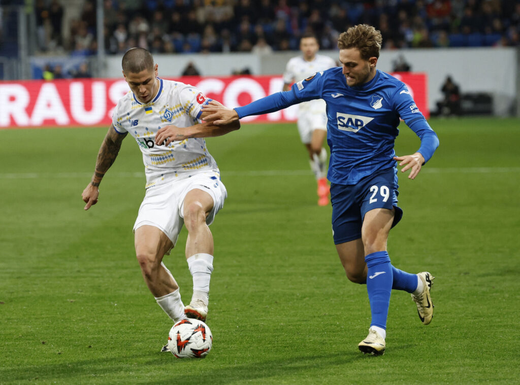 Jacob Bruun Larsen i aktion for Hoffenheim.