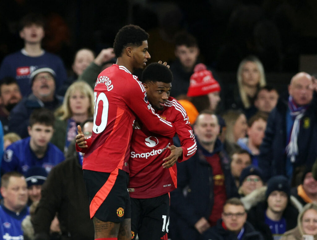 Marcus Rashford jubler efter sin scoring for Manchester United mod Ipswich.