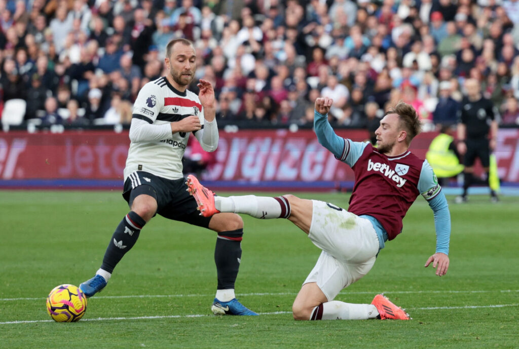 Christian Eriksen i kamp mod West Ham.