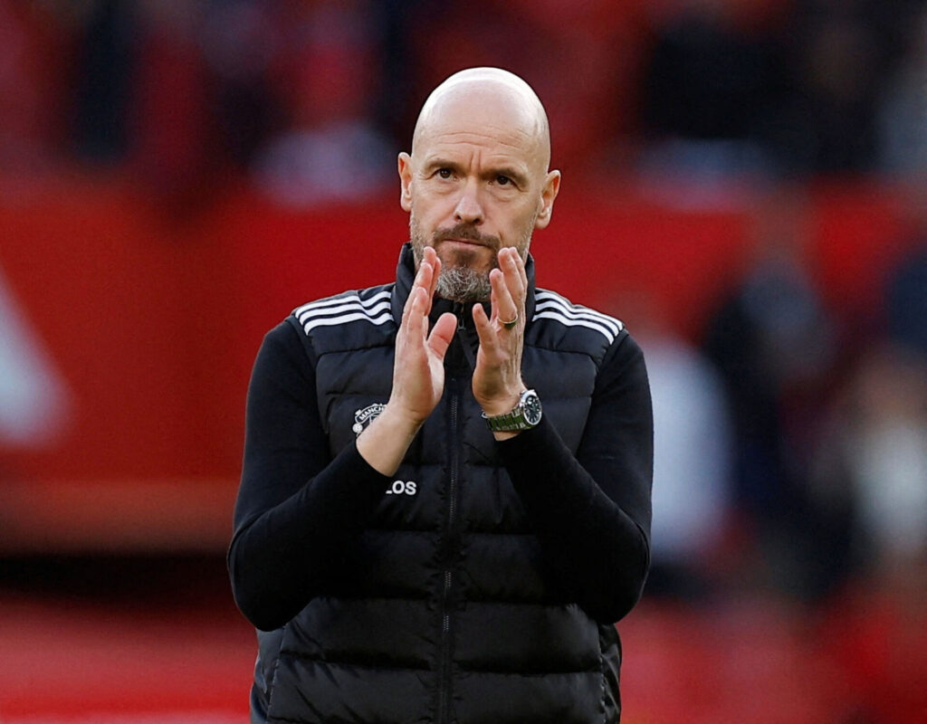 Erik ten Hag under en af sine sidste kampe i spidsen for Manchester United.