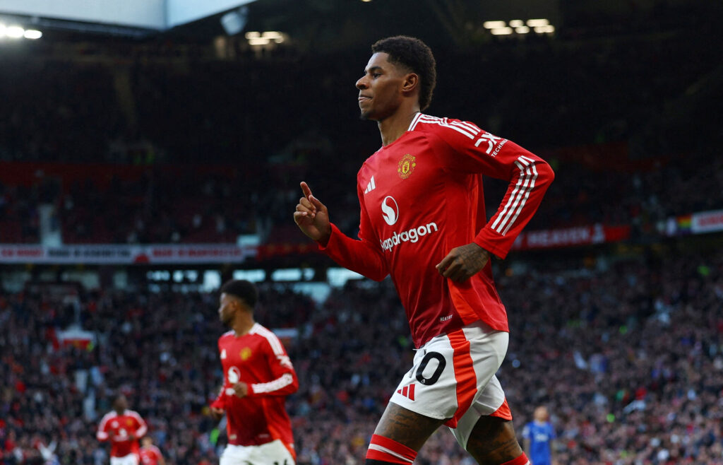 Marcus Rashford under en kamp for Manchester United.