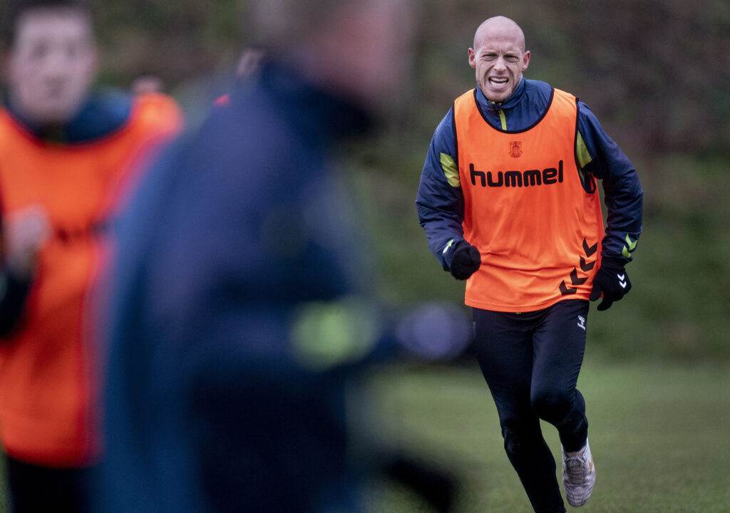 Michael Lumb ser presset ud under træning i Brøndby.