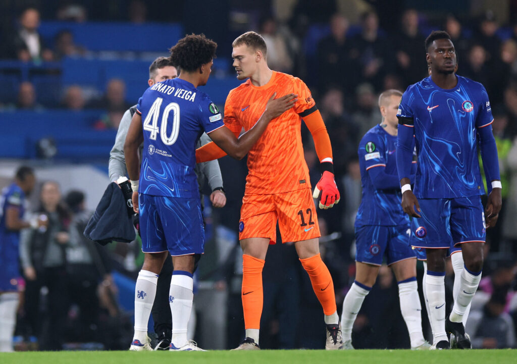 Den danske Chelsea-målmand Filip Jørgensen i Conference League.