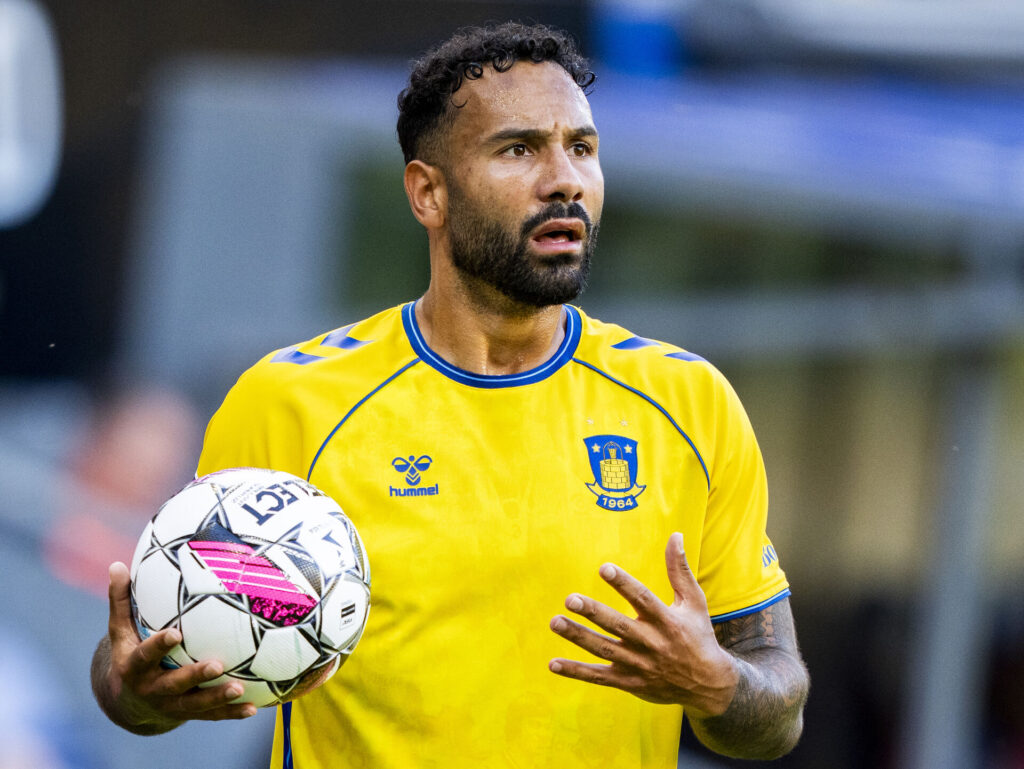 Brøndbys Sean Klaiber under superligakampen mellem Brøndby og Vejle på Brøndby Stadion mandag den 29. juli 2024.