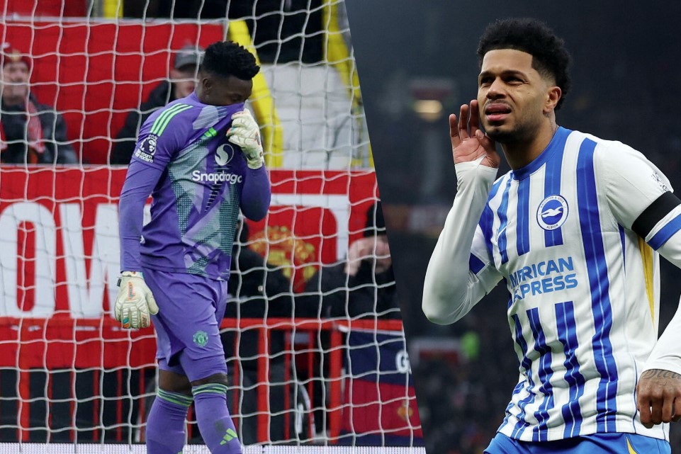 Andre Onana græmmer sig over drop mod Brighton.