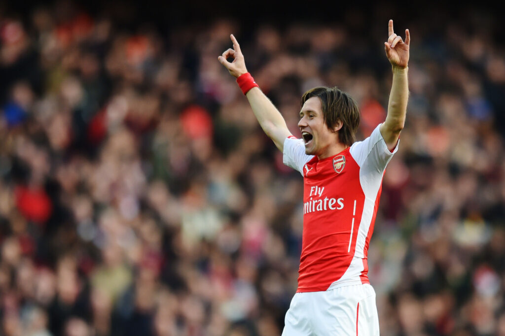 Tomas Rosicky fejrer scoring for Arsenal mod Everton