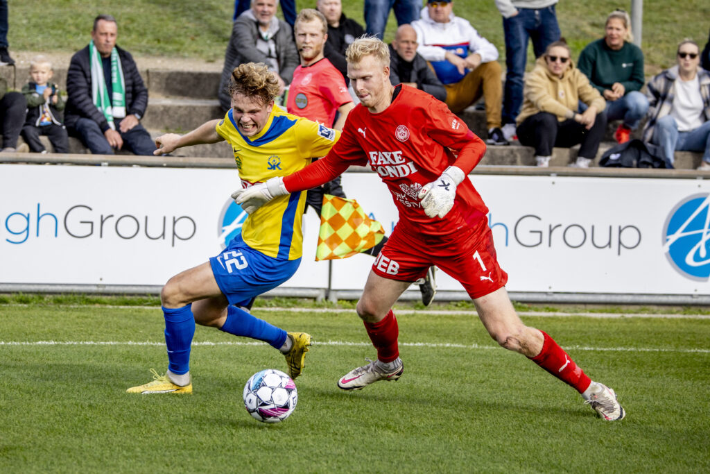 Martin Huldahl (22) 2. divisions fodboldkampen imellem Næstved og Skive i Næstved, søndag den 20. oktober 2024.