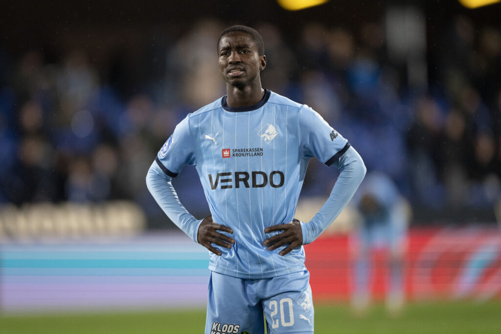 Mustapha Ubandoma under en kamp for Randers.