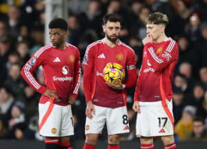 Garnacho sammen med Bruno Fernandes og Amad Diallo.