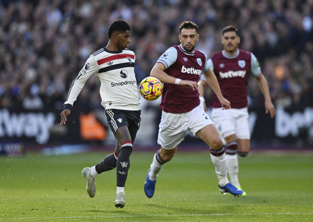 Marcus Rashford i aktion for Manchester United mod West Ham.