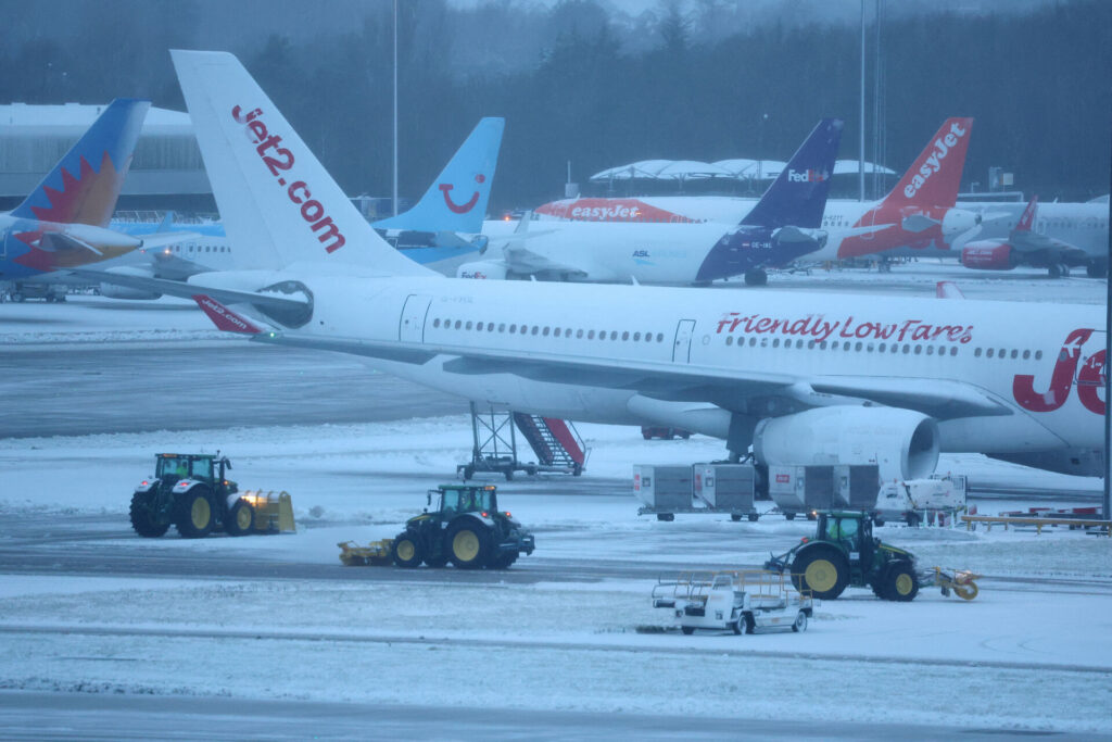 Sne i Manchester lufthavn