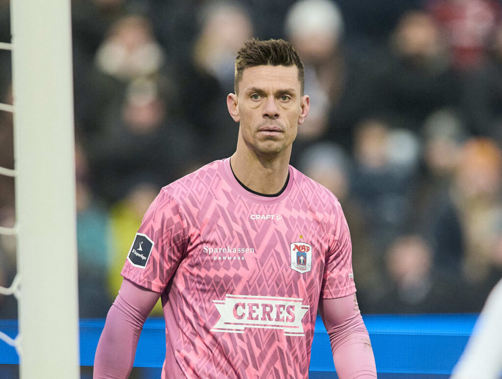 AGFs Jesper Hansen under Superliga træningkampen mellem AGF og FC København på Vejlby Stadion i Aarhus lørdag den 8. februar 2025