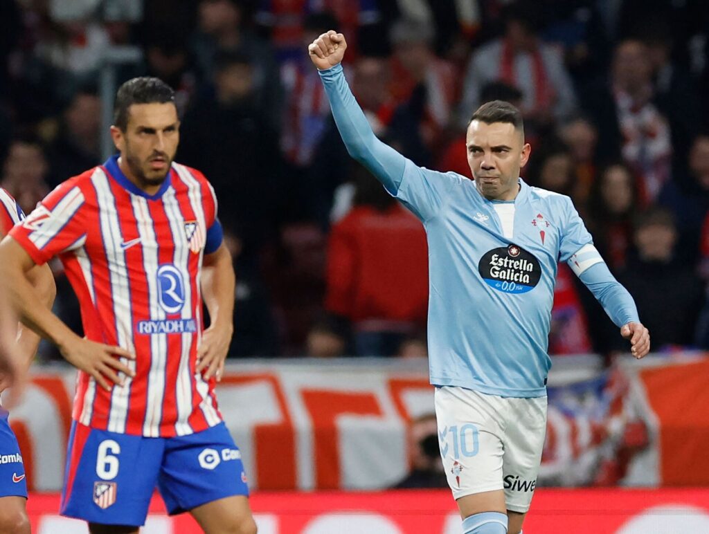 Iago aspas fejrer en scoring mod Atletico Madrid.