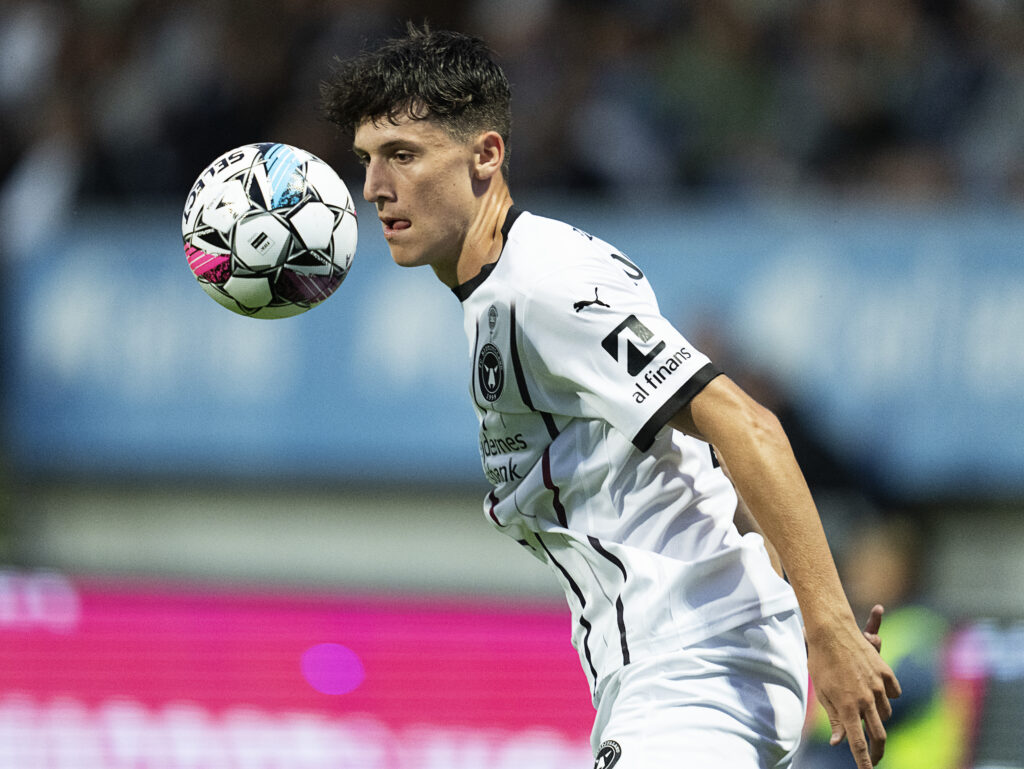 FC Midtjyllands Mikel Gogorza under superligakampen mellen Lyngby Boldklub og FC Midtjylland på Lyngby Stadion fredag den 16. august 2024