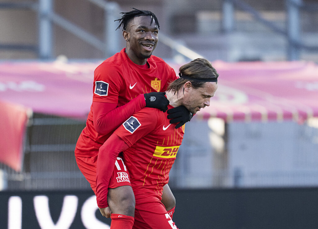 FC Nordsjællands Levy Nene scorer til 2-1. FC Nordsjælland møder Sønderjyske i Superligaen på Right To Dream Park i Farum søndag den 23. februar 2025.. (Foto: Claus Bech/Ritzau Scanpix)