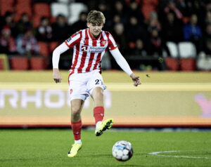 Mads Bomholt fra AaB i DBU Pokalens 2. kvartfinale mellem AaB og Silkeborg IF på Aalborg Portland Park, mandag den 16. december 2024.