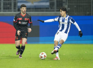 Dani Silva i kamp for FC Midtjylland mod Real Sociedad.