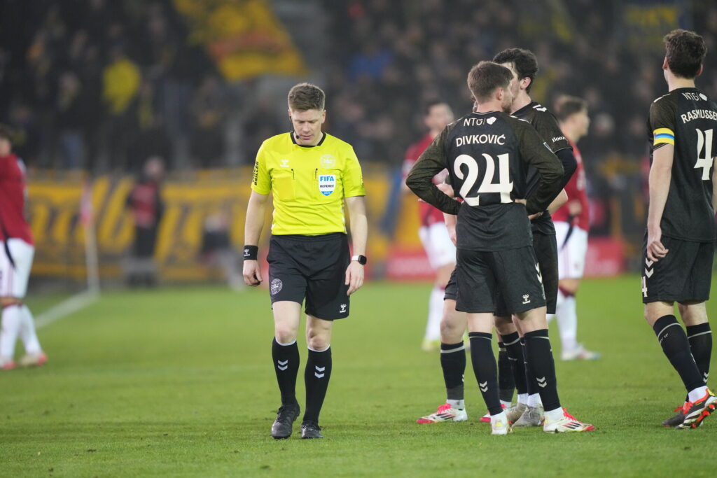 Jakob Sundberg under Superligakampen mellem Vejle Boldklub og Brøndby IF.