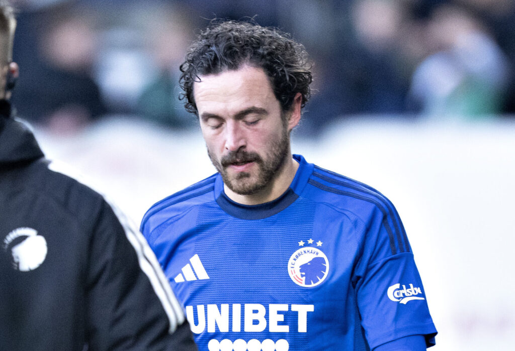 FC Københavns Thomas Delaney skadet i superligakampen mellem Viborg FF og FC København på Energi Viborg Arena, søndag den 16. marts 2025