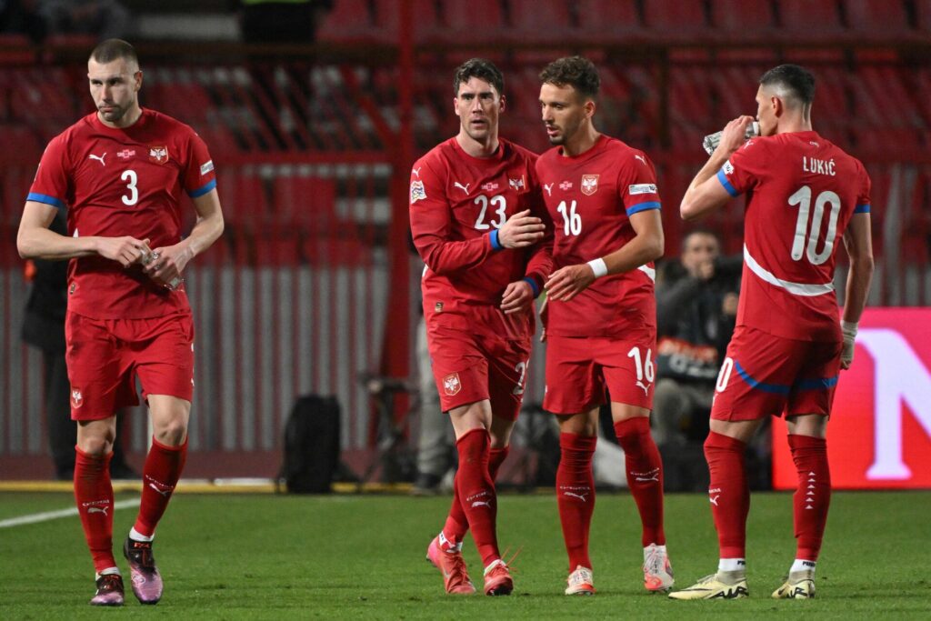 Serbien fejrer en scorign mod Østrig i Nations League.