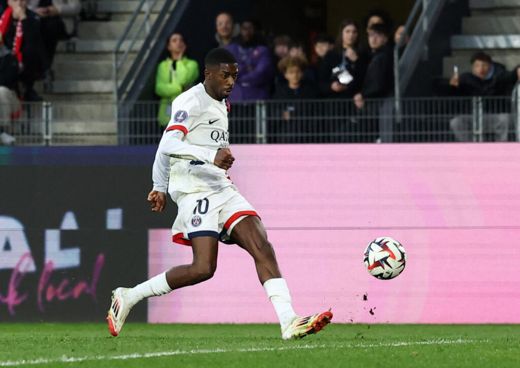 Ousmane Dembélé i aktion for PSG mod Rennes.