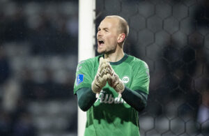 Vilja Myhra reagerer i OBs mål under superligakampen mellem AGF og OB på Ceres Park i Aarhus søndag den 3. marts 2024