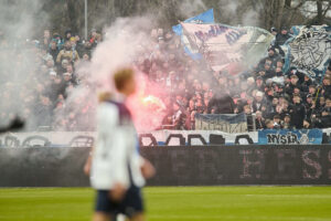 AGF fans under Superliga træningkampen mellem AGF og FC København på Vejlby Stadion i Aarhus lørdag den 8. februar 2025.