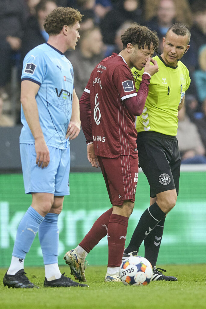 AGFs Mikael Anderson under meterskabsslutsspillet mellem Randers FC og AGF på Cepheus Park i Randers torsdag den 17. april 2025.