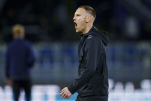 Frederik Birk jubler efter Brøndbys sejr i Parken.