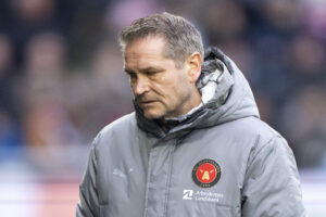 FC Midtjyllands cheftræner Thomas Thomasberg under superligakampen mellem FC Midtjylland og Brøndby IF på MCH Arena i Herning søndag den 30. marts 2025