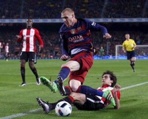 Jérémy Mathieu i kamp for FC Barcelona.