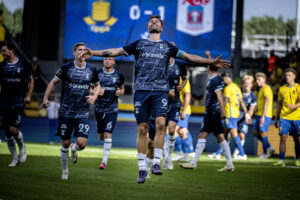 Patrick Mortensen har lige scoret på Brøndby Stadion