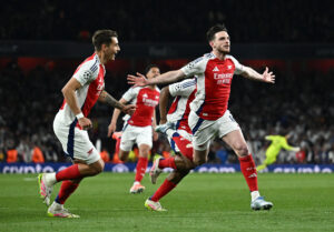 Declan Rice har netop sendt Arsenal foran i Champions League mod Real Madrid