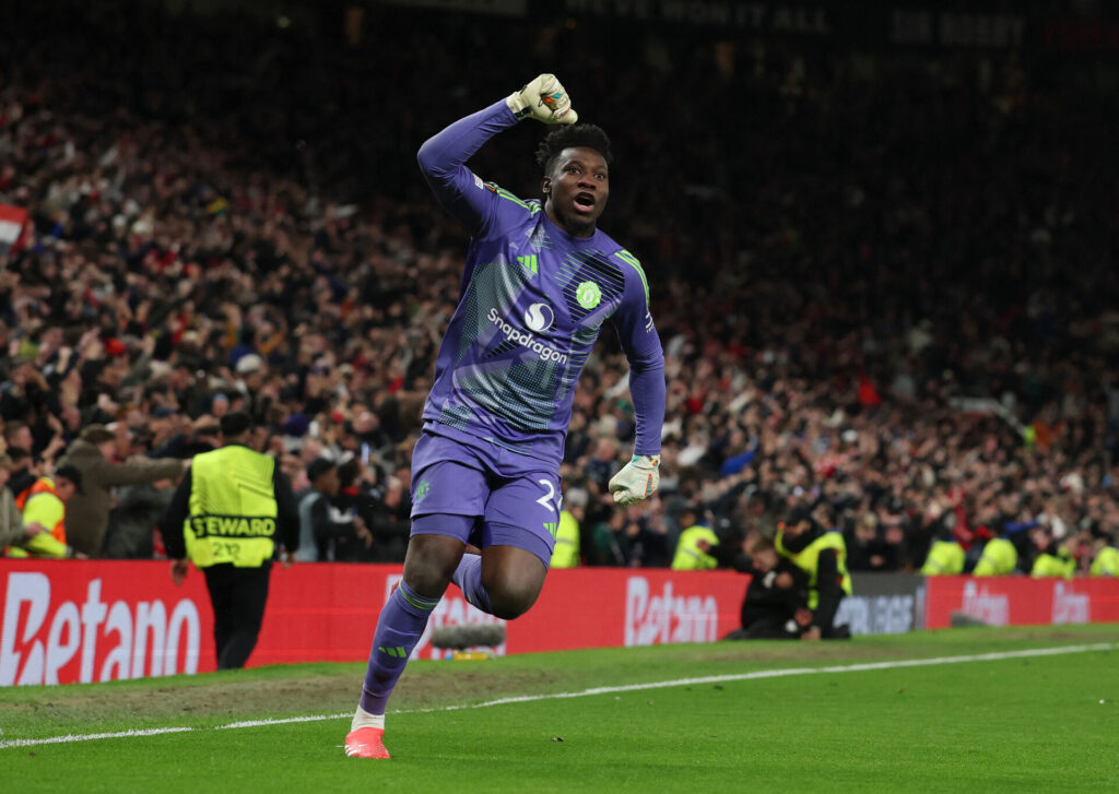 Andre Onana fejrer et mål.