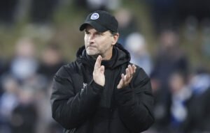 Søren Krogh (OB Træner) under NordicBet Liga-kampen mellem FC Fredericia og OB på Monjasa Park i Fredericia søndag den 3. oktober 2024.