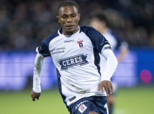 AGFs Gift Links i den første kvartfinale i DBU Pokalen mellem AGF og Brøndby IF i Aarhus.