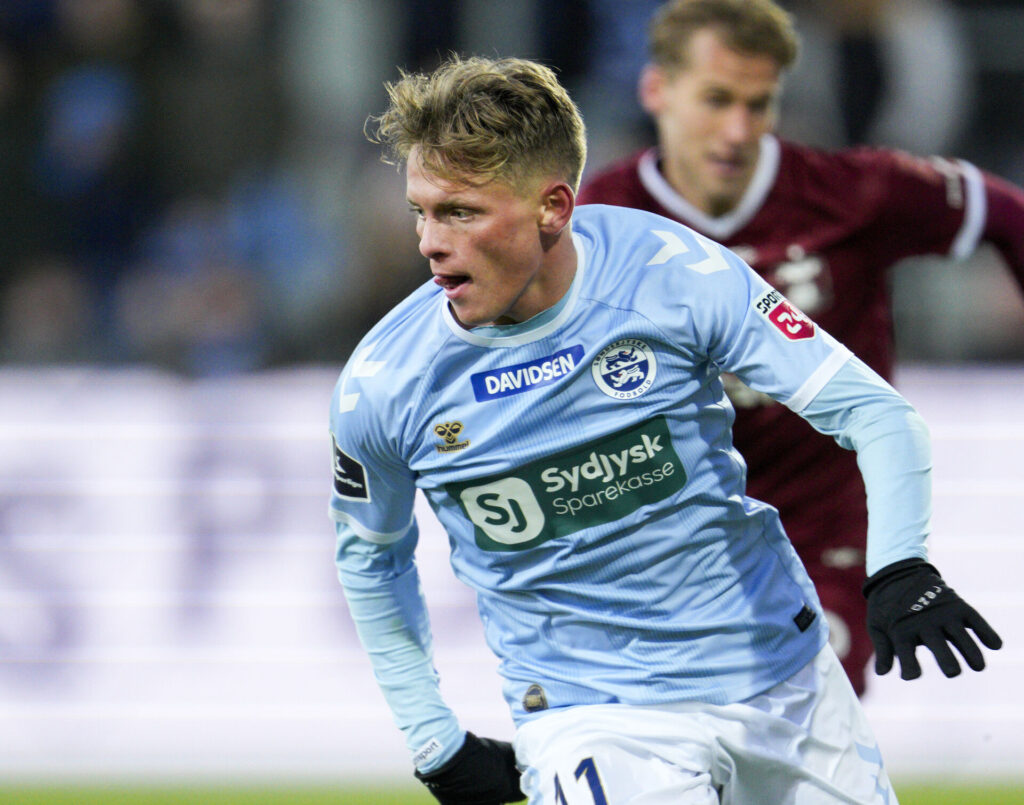 Alexander Lyng (11) fra SønderjyskE i Superligakampen mellem Sønderjyske og AGF på Sydbank Park i Haderslev søndag den 16. februar 2025
