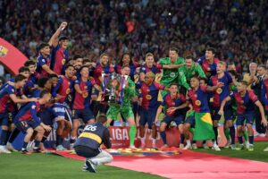 FC Barcelona fejrer at have vundet LaLiga.