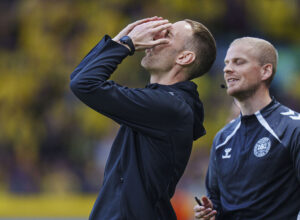 Brøndbys Cheftræner Frederik Birk under den 1. semifinale i DBU Pokalen mellem Brøndby og Silkeborg på Brøndby Stadion onsdag den 30. april 2025.