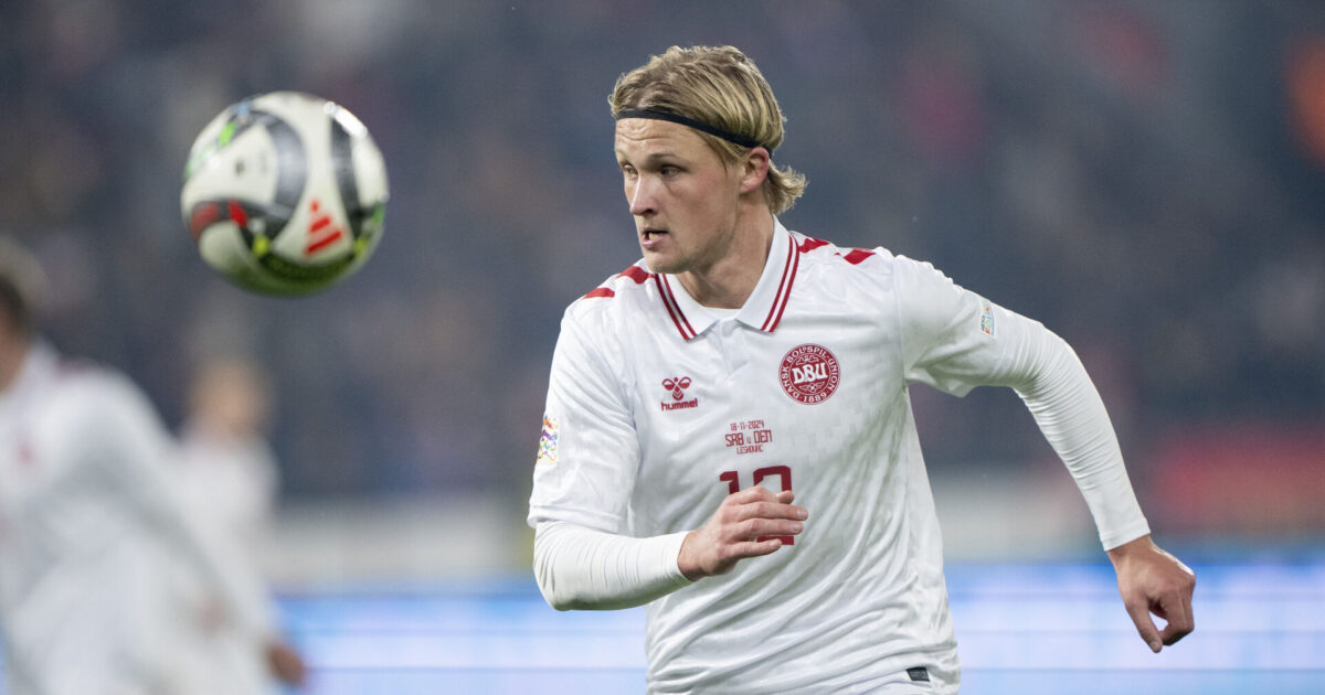 Dolberg-drøn nomineret til årets mål i Belgien – se det her Danmarks Kasper Dolberg under UEFA Nations League-kampen mellem Serbien og Danmark på Dubocica Stadion i Leskovac, Serbien, mandag den 18. november 2024.