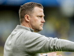 FC Københavns cheftræner Jacob Neestrup under 3F Superliga-kampen i mesterskabsspillet mellem Brøndby IF og FC København på Brøndby Stadion