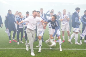 Jacob Neestrup og Thomas Delaney efter pokalfinalen.