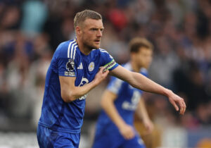 Jamie Vardy under en kamp for Leicester.