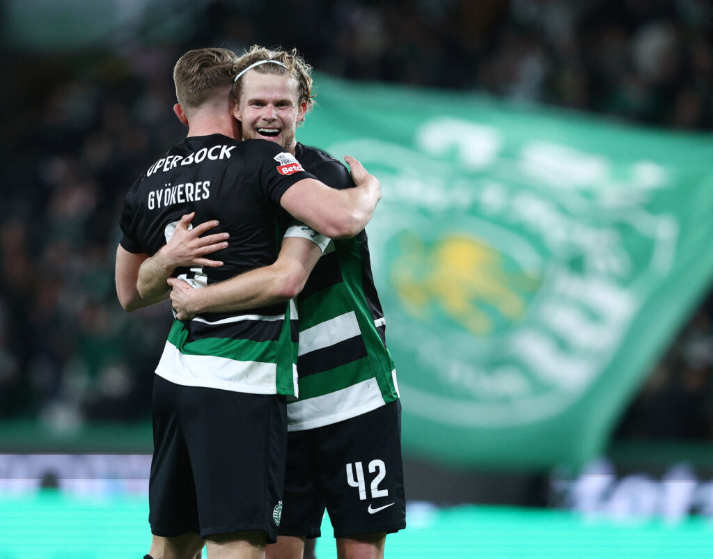 Morten Hjulmand krammer Gyökeres