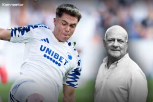 AGFs Tobias Bech og FCKs Rodrigo Huescas under superligakampen mellem FC København og AGF i Parken.