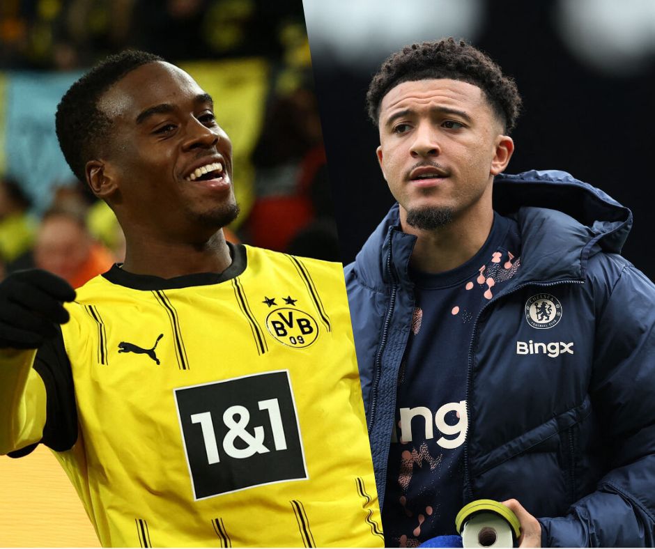 Jamie Bynoe Gittens og Jadon Sancho i en montage.