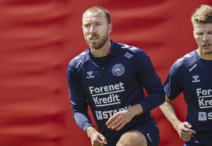 Christian Eriksen under et træningspas i den danske landsholdslejr.